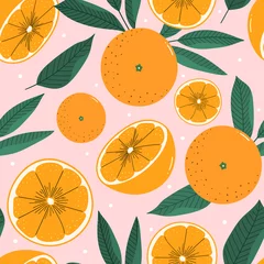 Fototapete Küche Orangen handgezeichnetes nahtloses Muster für Druck, Textil, Stoff. Moderner handgezeichneter stilisierter Zitrushintergrund.