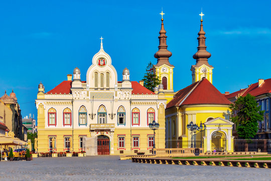 Serbian Episcopal Orthodox Cathedral located in the Timisoara historic Union Square, Romania. Image