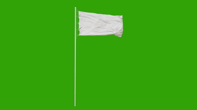 Blank plain white flag waving in the wind, surrender flag 3D animation with green screen. 4K