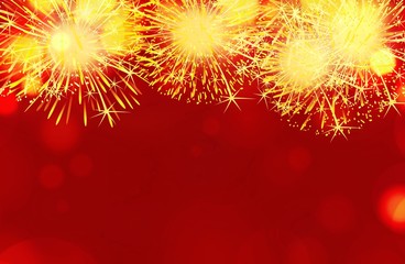 Golden firework ion red background