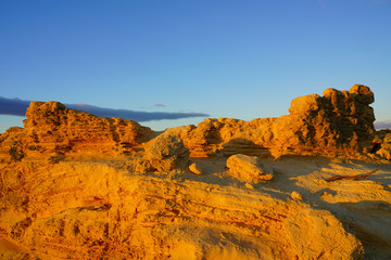 View of limestone rock formations in the Pinnacles Desert in Nambung National Park, Cervantes, Western Australia