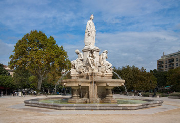 Fontaine Pradier in the center of public park,  Salon Vert d'Eau, Nimes, France.