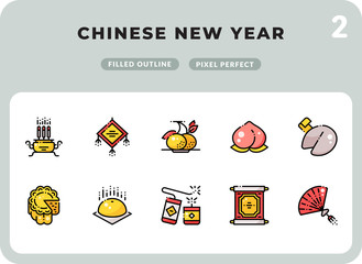 Chinese New Year Filled Icons Pack for UI. Pixel perfect thin line vector icon set for web design and website application.