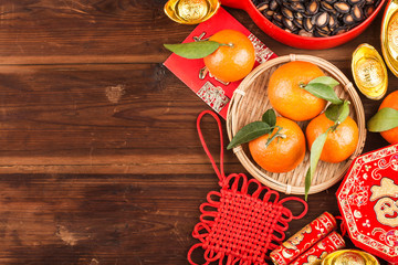 Top view accessories Chinese new year festival decorations.Chinese translation: Great luck，blessing