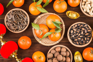 Top view accessories Chinese new year festival decorations.Chinese translation: Great luck，blessing