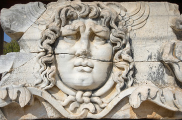 Medusa head statue at apollon temple at didyma ancient city