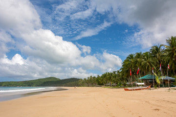 Nacpan sandy beach in El Nido Philippines -  tropical beach with coconut trees