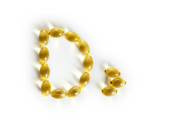 capsules fish oil, vitamin D3 isolated on a white background