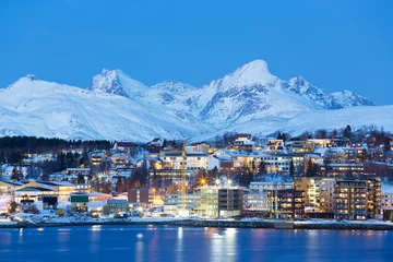 Deurstickers Tromso At Full Moon In Winter Time, Christmas in Tromso, Norway © Dmitry Pistrov