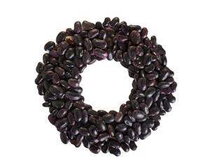 black beans, circle shape top view isolated on a white background