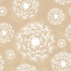 Sheer curtains Beige Seamless vector dandelion pattern