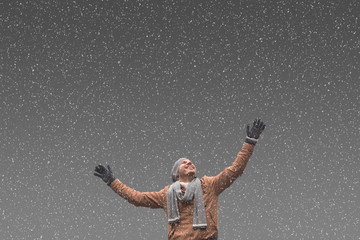 Fototapeta na wymiar Man smiling and enjoying winter snow time.