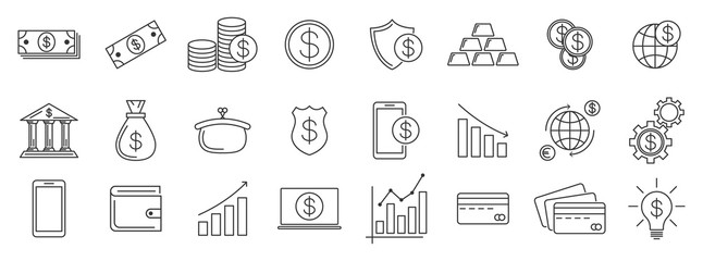 Money and finance outline icons - vector.