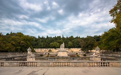 Fototapeta na wymiar Jardin de La Fontaine, a 17th-century park, historical landmark in Nimes, France.