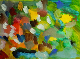 Fototapeta na wymiar Gouache strokes of different colors on a sheet of paper