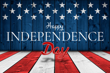 Happy 4th of july - Independence Day background. USA flag elements and text on wood backdrop.