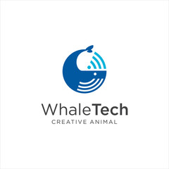 Whale Tech Logo . Abstract whale logo Wifi . Radar Whale Logo . Circle whale logo © blueberry 99d