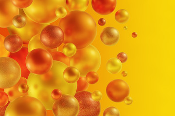 Festive Design of Colour Balls. Greeting card composed from 3D rendering varicoloured balls on yellow background.