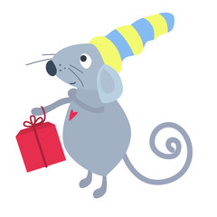 Cute New Year grey rat