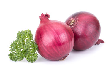 Red whole onion isolated on white background