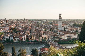 Fototapeta na wymiar Beautiful panoramic aerial view of traditional architecture in Verona in Italy.