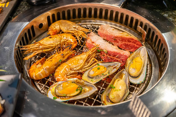 Buffet barbeque seafood, beef and pork, grilled, all you can eat,restaurant.