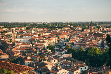 Fototapeta na wymiar Beautiful sunset aerial view of traditional architecture in Verona in Italy.