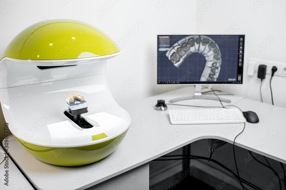 Fototapete scanning jaw model on the 3rd scanner in the laboratory, for the manufacture of dentures or implants