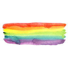 watercolor illustration. Rectangular rainbow gradient stain on a white background. LGBT flag. For design, cards, banners, backgrounds.