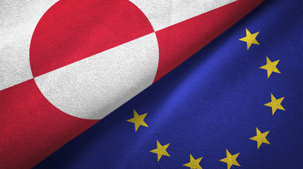 Greenland and European Union two flags textile cloth, fabric texture © Aleks Taurus