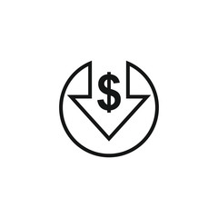 Cost reduction icon Flat . Dollar Down Icon Vector