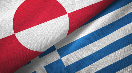 Greenland and Greece two flags textile cloth, fabric texture