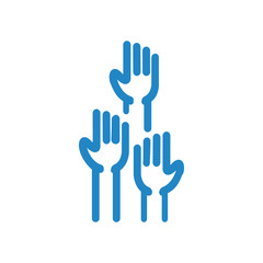 Vector image. Raised three fists. Clenched fist held in protest. Revolution Fist Raised In The Air.