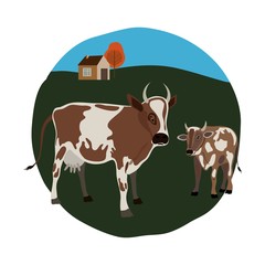 Cow and calf on white background vector pets