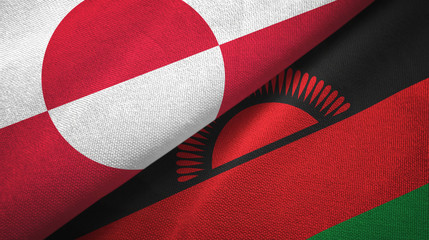 Greenland and Malawi two flags textile cloth, fabric texture