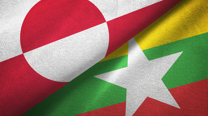 Greenland and Myanmar two flags textile cloth, fabric texture