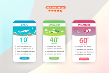 Naklejka na ściany i meble Pricing Table 3 Different Plane Vector Template Design 