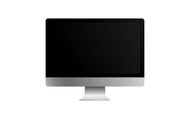 Blank screen LCD monitor silver imac pro style computer mockup. Realistic illustration isolated on white background for website preview; presentation etc. Vector EPS.