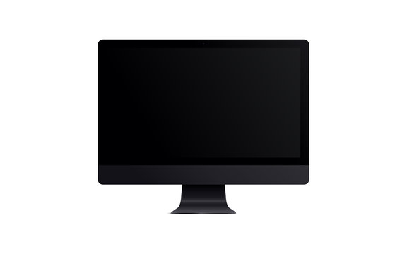 Blank screen LCD monitor space grey imac pro style computer mockup. Realistic illustration isolated on white background for website preview; presentation etc. Vector EPS.