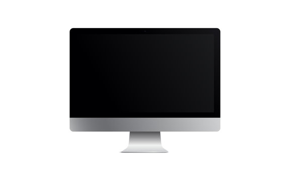 Blank screen LCD monitor silver imac pro style computer mockup. Realistic illustration isolated on white background for website preview; presentation etc. Vector EPS.