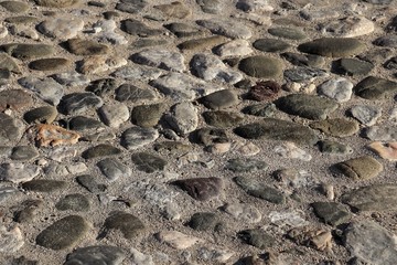 Cobblestone pavement.