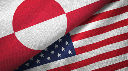 Greenland and United States two flags textile cloth, fabric texture
