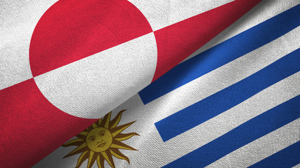 Greenland and Uruguay two flags textile cloth, fabric texture