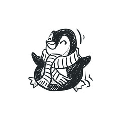 Penguin doodle art illustration drawing - bird polar cold cute baby snow wild cartoon character pole funny marine little young animal kids