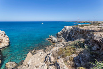 Fototapeta na wymiar panorama of the mountain, sea, sky near Cape Greco, Ayia Napa, Cyprus