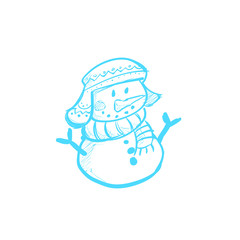 Snowman doodle illustration - Christmas drawing doodle decoration, cartoon snowman, cold winter Xmas design - Holiday season
