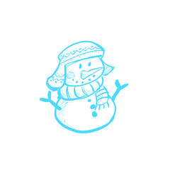 Snowman doodle illustration - Christmas drawing doodle decoration, cartoon snowman, cold winter Xmas design - Holiday season