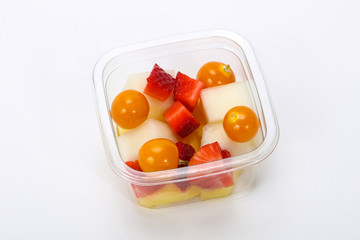 Sliced fruit mix in the box