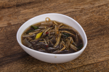 Thai style soup with meat and mushrooms