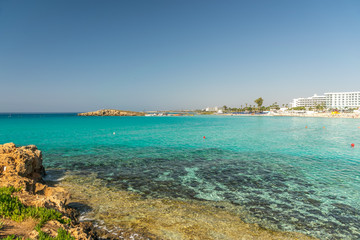Fototapeta premium One of the most poplar beaches on the island of Cyprus is Nissi Beach.